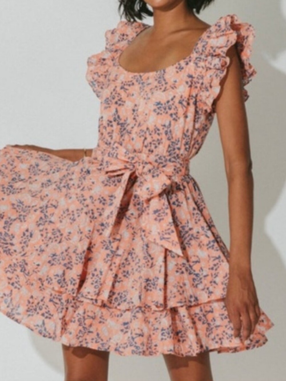 Cleobella Britt Mini Dress Peach Blue Floral Ruffle Organic Cotton